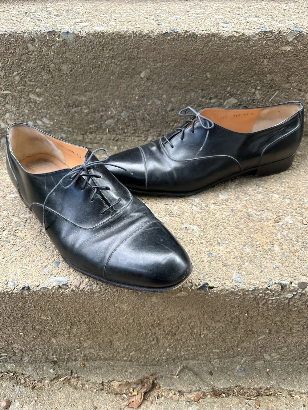 Salvatore Ferragamo Black Leather Cap Toe Oxford Lace Up Dress Shoes 13 D